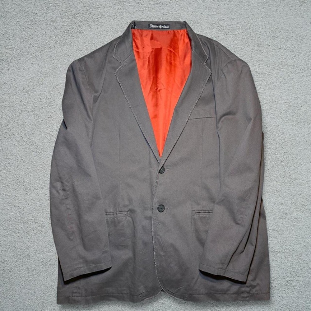 Extreme Couture Y2K Gray Blazer Red Pink Graphic Lion Crest Est 1963 L/XL